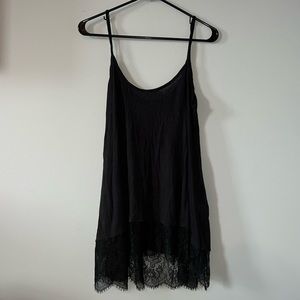 Freshman Black Spaghetti Tank Top with Lace Bottom